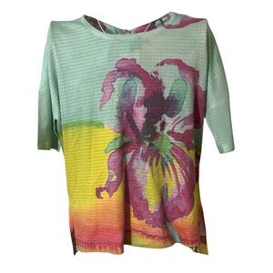 NEW WITH TAGS Women's ATELIER 5 By Gozde Yilmaz Floral Tunic Top short sleeve Si